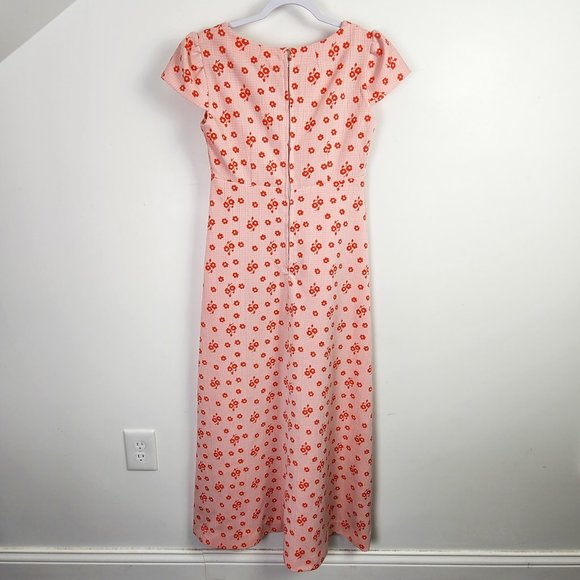 Handmade Pink and Orange Modest Prairie Midi Length Floral Print Dress Medium - Picture 8 of 12